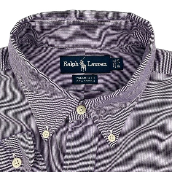 Ralph Lauren VINTAGE Mens 16/34 Yarmouth Purple Stripe Button Down Shirt - Picture 5 of 10